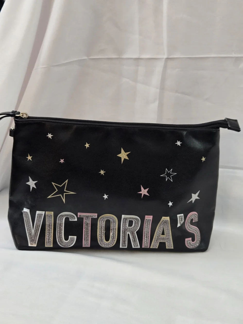 Victoria's Secret Black Cosmetic Pouch with Metallic Star Accents